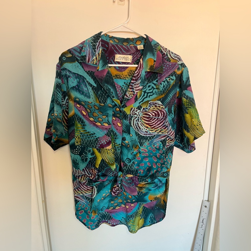 Linda Allard Ellen Tracy 4P Exquisite SILK UNDER SEA Fish Blouse Shirt
